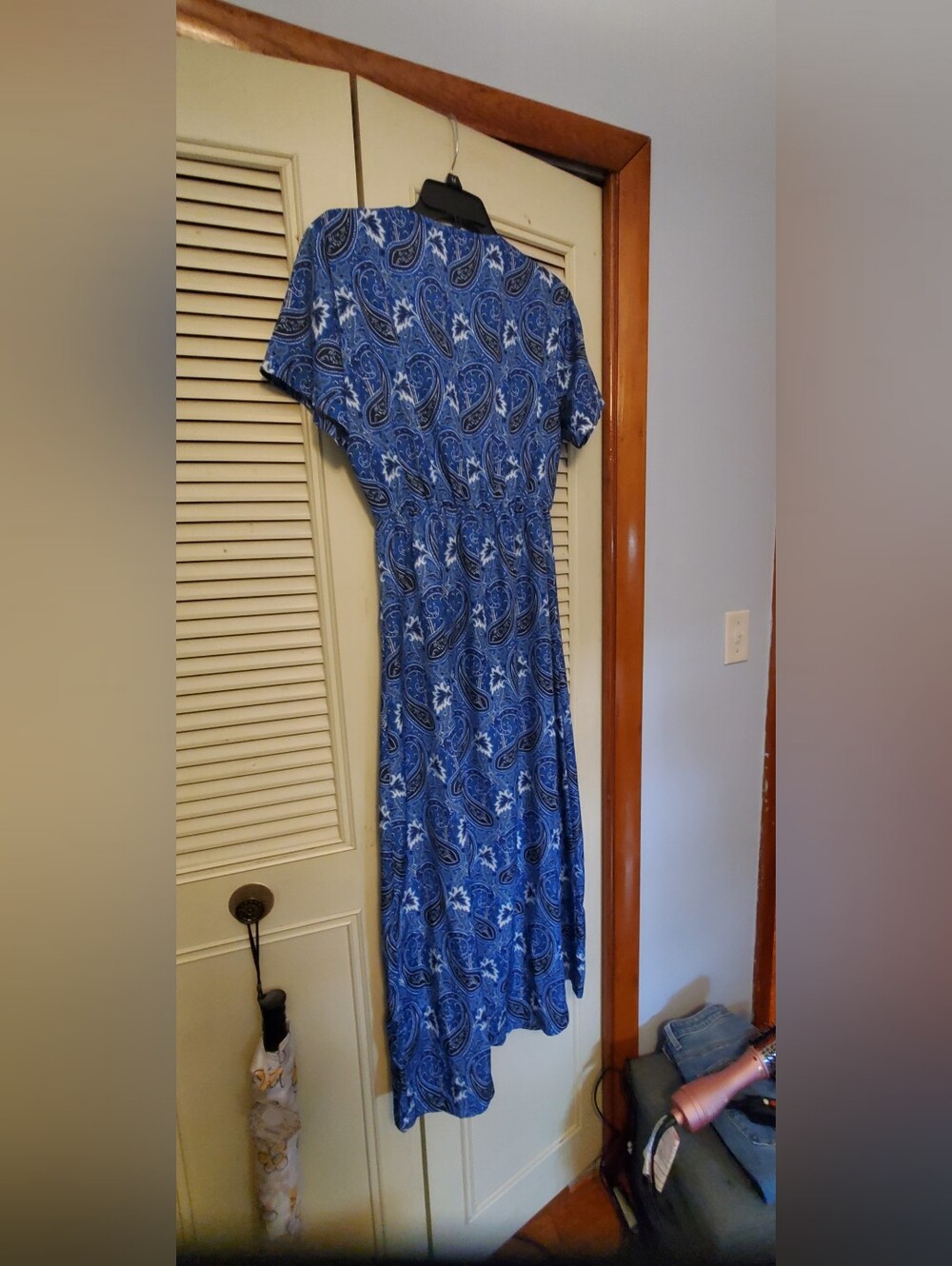 Blue Paisley Maxi Dress with Elastic Waist